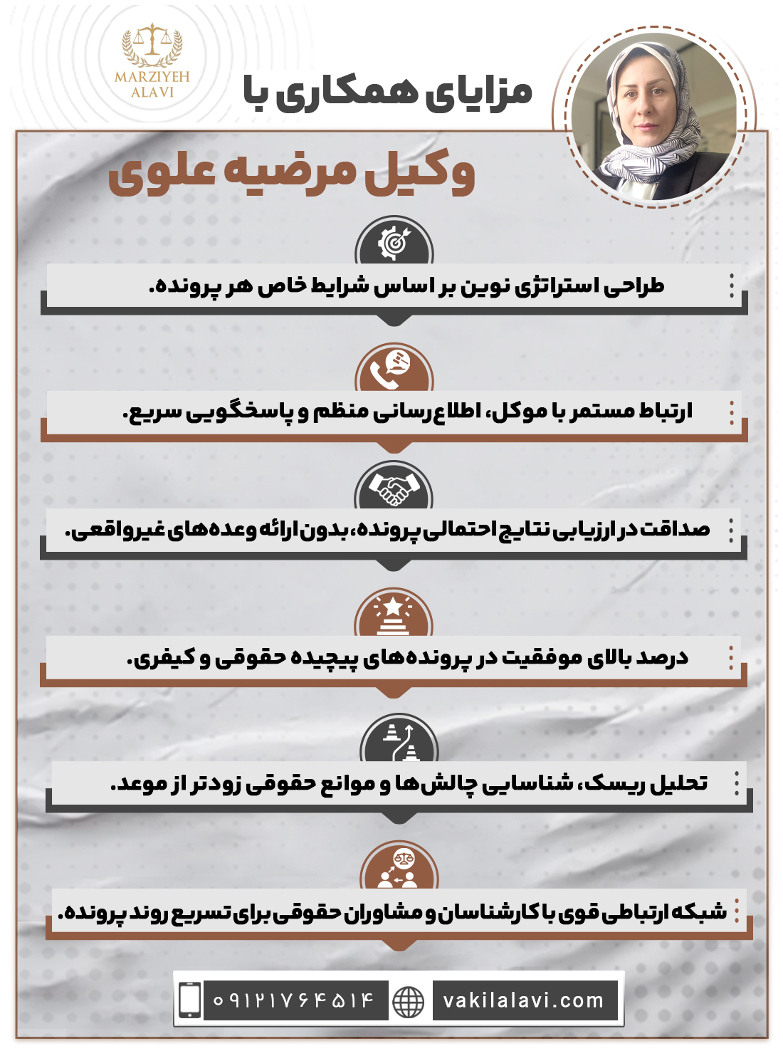 مزایای همکاری با وکیل مرضیه علوی
